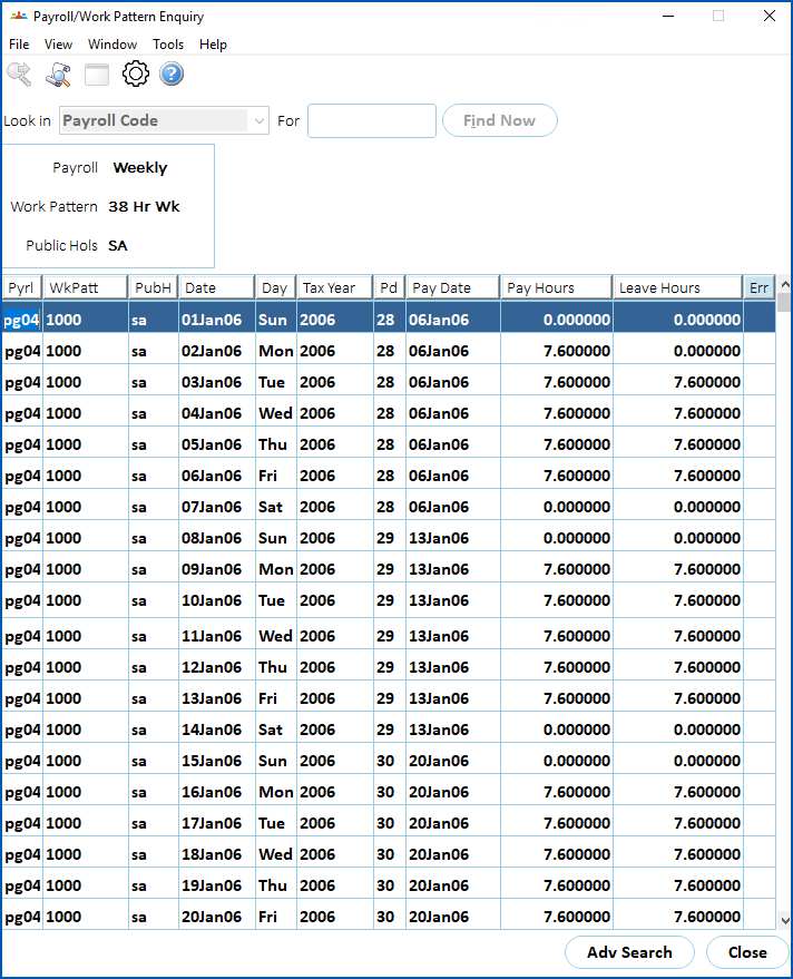 View payroll/work pattern