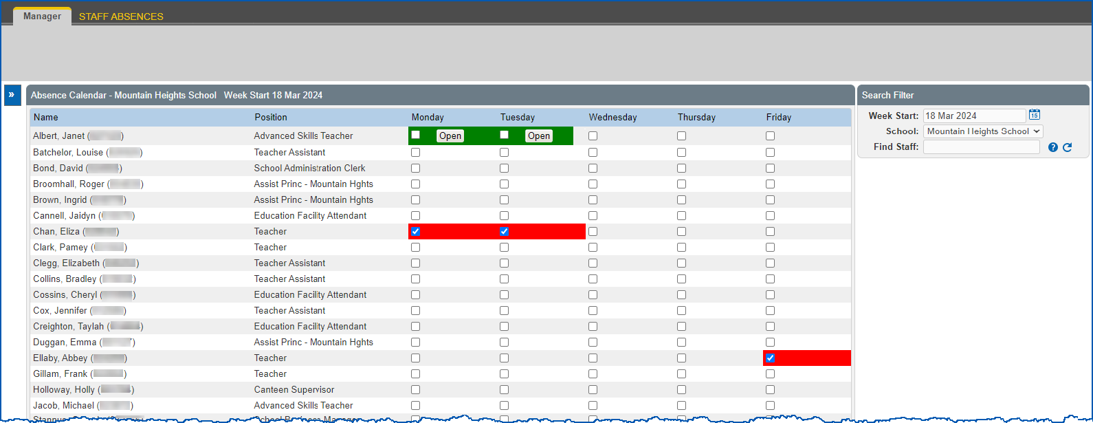 Manage staff absences