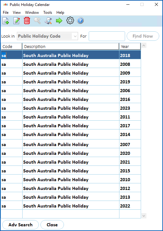 Public holiday codes and calendars
