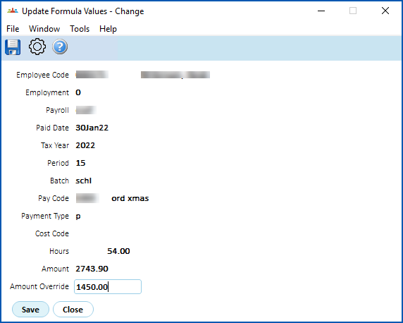 Update formula values